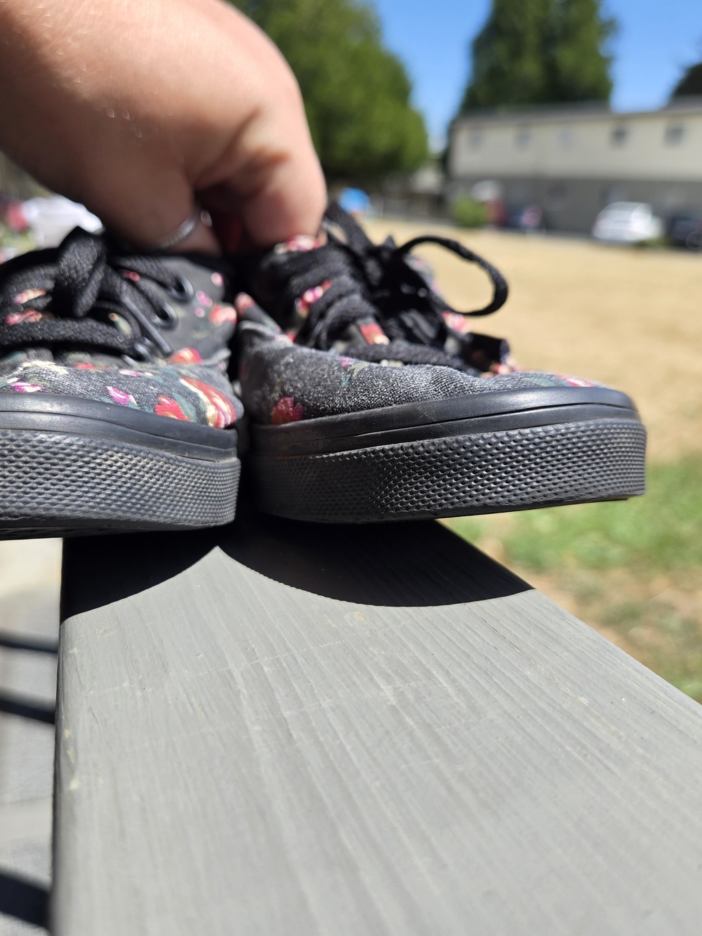 Vans Black Canvas Low-Top Sneakers with Red Floral Print - Picture 4 of 9